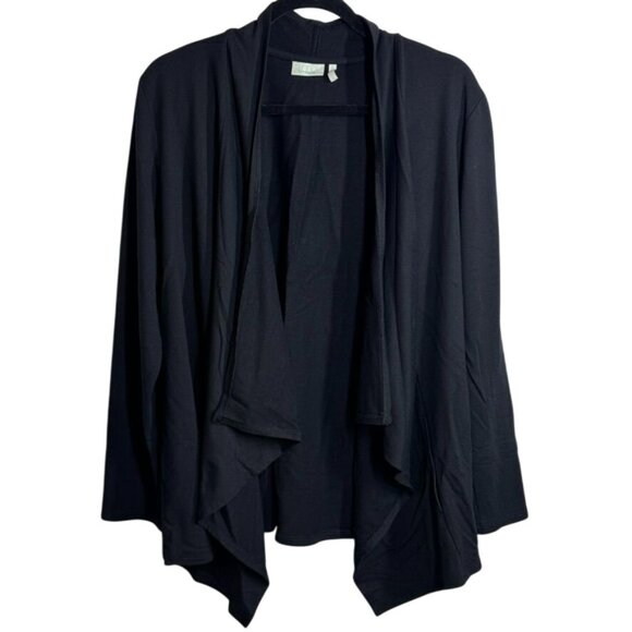 Logo Lounge by Lori Goldstein Womens XL Waterfall‎ Cardigan Black Side Pockets - Picture 1 of 6
